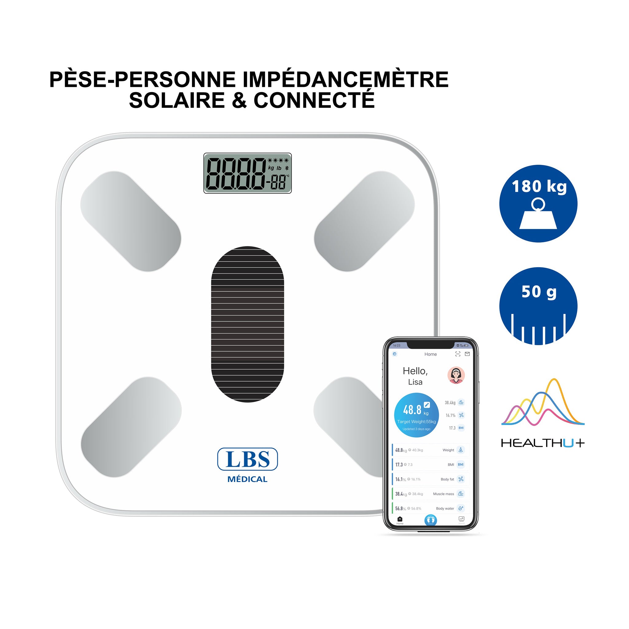 PESE-PERSONNE IMPEDANCEMETRE SOLAIRE &amp; CONNECTE