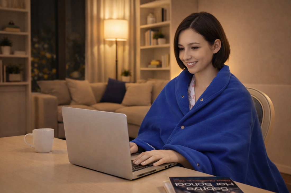 BLUE ELECTRIC HEATED CAPE