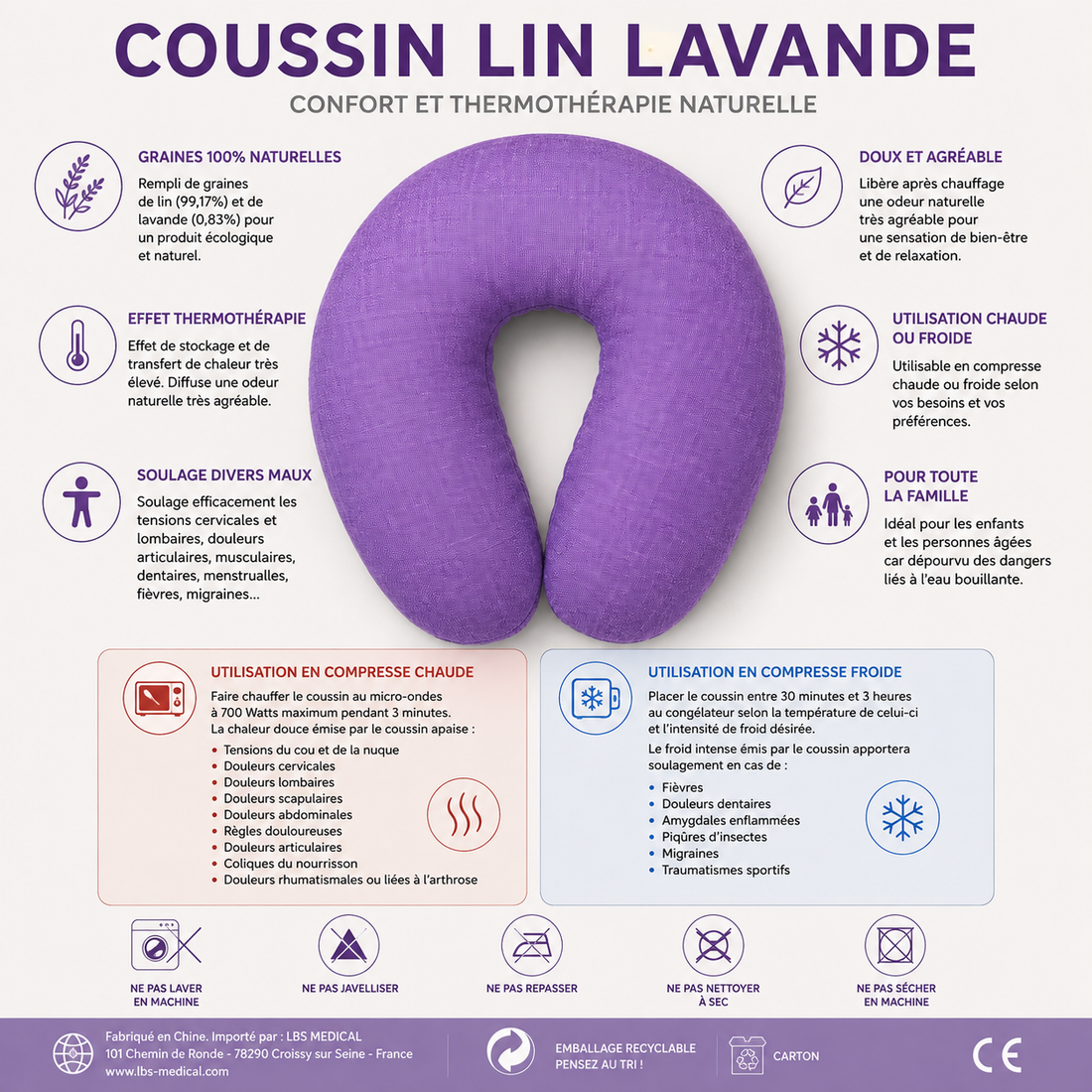 COUSSIN CERVICAL LIN / LAVANDE