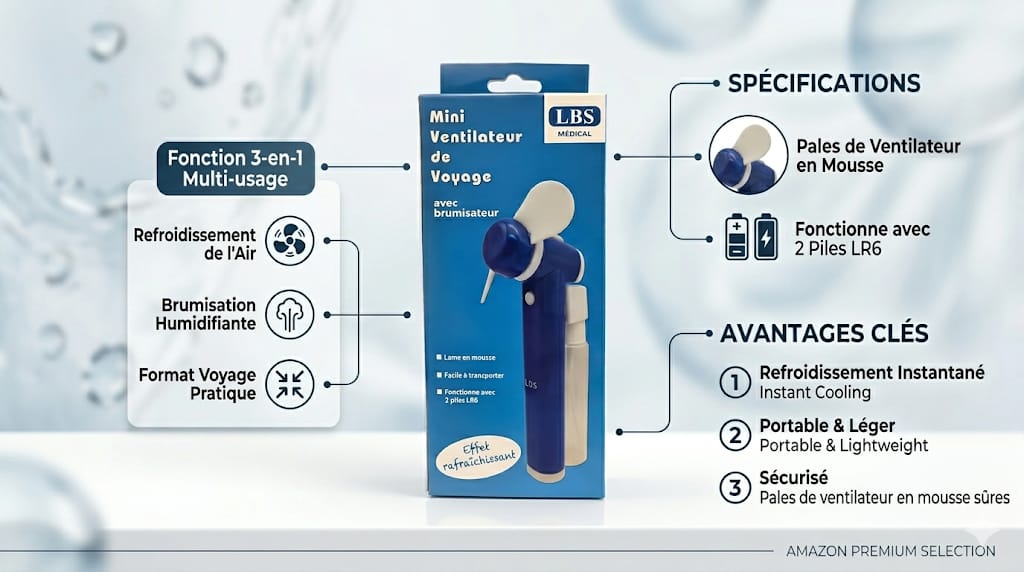 MINI VENTILATEUR  BRUMISATEUR DE VOYAGE